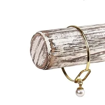 Ikee Design Wooden Bracelet Bangle Scrunch Display Stand, Wood Jewelry Storage Holder for Store Display, Showcase Display and Home Decor, Antique White Color, 12 W x 7 H in