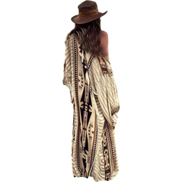 RanRui Beach cover up over sized kimonos Women's geometry Print Rayon kimonos for summer loose Open Front Soft long Kimono robes light weight kimono cardigans (B-Beige)