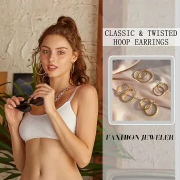 42 Pairs Gold Hoop Earrings Set for Women, Fashion Chunky Pearl Earrings Multipack Twisted Statement Earring Pack, Hypoallergenic Small Big Hoops Earrings for Birthday Party (Gold-45 pairs)