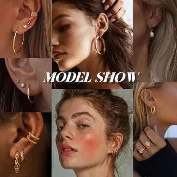 42 Pairs Gold Hoop Earrings Set for Women, Fashion Chunky Pearl Earrings Multipack Twisted Statement Earring Pack, Hypoallergenic Small Big Hoops Earrings for Birthday Party (Gold-45 pairs)