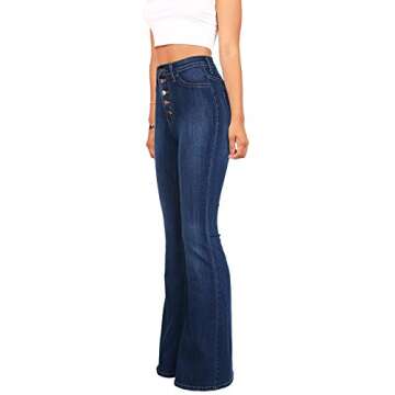 Vibrant Women’s Flare Denim Jeans – High Waisted Button Up Bell Bottom Stretch Classic Flared Pa...