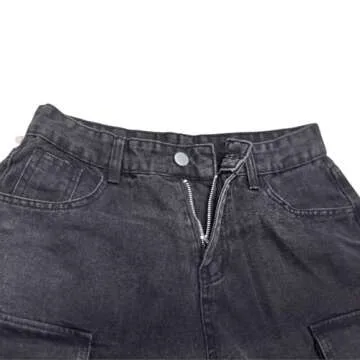 BXCNCKD Women's Baggy Cargo Pants Y2K Clothing Multi-Pocket Relaxed Fit Jeans Grunge Clothes Alt Hip hop (Black,S)