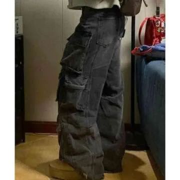 BXCNCKD Women's Baggy Cargo Pants Y2K Clothing Multi-Pocket Relaxed Fit Jeans Grunge Clothes Alt Hip hop (Black,S)