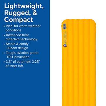 Big Agnes Air Core Ultra Sleeping Pad, 20x72 REGULAR,Gold