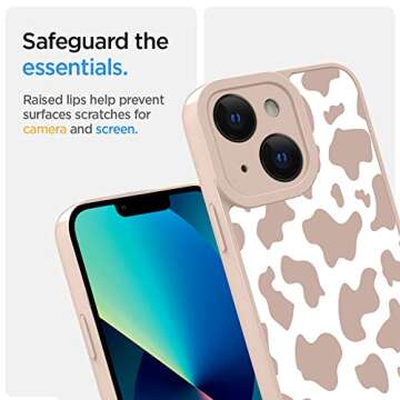 OOK Compatible with iPhone 13 Case Cute Cow Print Fashion Slim Lightweight Camera Protective Soft Flexible TPU Rubber for iPhone 13 with [Screen Protector]-Pink