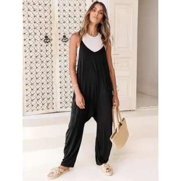 ANRABESS Jumpsuits for Women Casual Summer Overalls Sleeveless Spaghetti Strap Romper Jumpers Trendy Beach Vacation Outfits Black X-Large