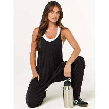 ANRABESS Jumpsuits for Women Casual Summer Overalls Sleeveless Spaghetti Strap Romper Jumpers Trendy Beach Vacation Outfits Black X-Large