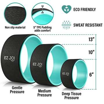EZ JOI Yoga Wheel Set of 3 - Fitness Yoga Wheel for Back Pain Relief Massage, Inversion Poses & Muscle Stretching - Strong Anti Slip Back roller Wheel with extra-thick TPE Padding - 6", 10" & 13"