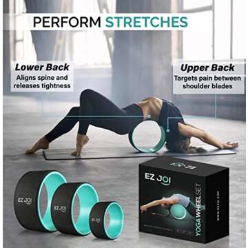 EZ JOI Yoga Wheel Set of 3 - Fitness Yoga Wheel for Back Pain Relief Massage, Inversion Poses & Muscle Stretching - Strong Anti Slip Back roller Wheel with extra-thick TPE Padding - 6", 10" & 13"