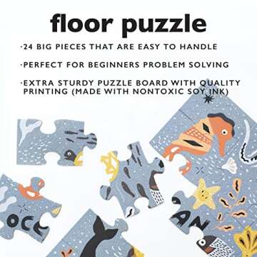 Wee Gallery Ocean Life Floor Puzzle, 24 Large Pieces, Durable Jumbo Jigsaw Floor Puzzles for Beginner, Toddlers, Preschool Kids, Learning Toy, Cognitive & Motor Development Activities, Brain Games