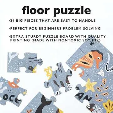 Wee Gallery Ocean Life Floor Puzzle, 24 Large Pieces, Durable Jumbo Jigsaw Floor Puzzles for Beginner, Toddlers, Preschool Kids, Learning Toy, Cognitive & Motor Development Activities, Brain Games