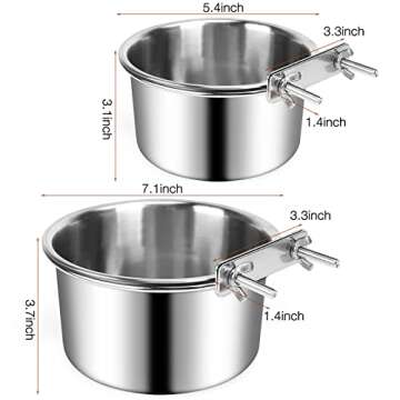 Dog Food and Water Bowl Set, ShineMe 2 Pack Stainless Steel Pet Bowls for Dogs and Cats Hanging in C...