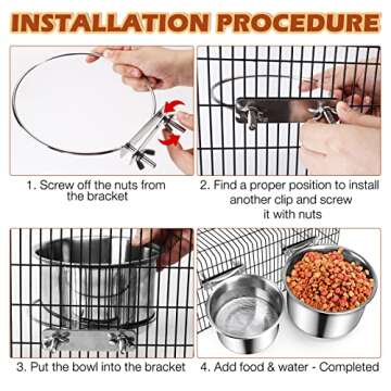 Dog Food and Water Bowl Set, ShineMe 2 Pack Stainless Steel Pet Bowls for Dogs and Cats Hanging in Cage Crate Kennel, Non-Slip Metal Feeder for Medium and Large Pets (7.1 * 3.5” & 5.5 * 3.2”)