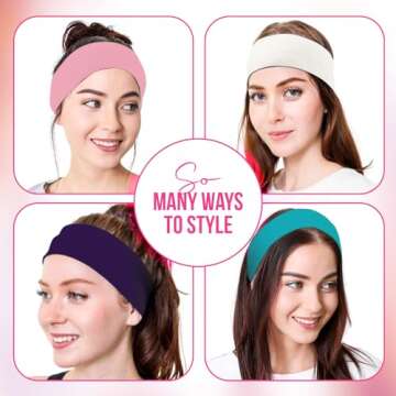 Styla Hair Headbands for Women Stretch Fashion Headbands 10 Pack Non-Slip Head Wraps Great for Spa, Sports, Yoga, Pilates, Running, Gym Headband, Workouts (Pastel)