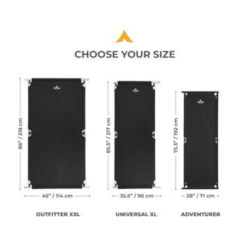 TETON Sports Camping Cot with Patented Pivot Arm - Folding Camping Cot for Car & Tent Camping - Durable Canvas Sleeping Cot - Portable Camping Accessory - 86" x 45" - Outfitter XXL,Black