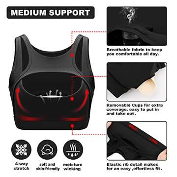 Push up Sports Bra for Women Sexy Hollow Crop Tops with Removable Cups Yoga Workout Fitness Yoga Bra Medium Support Black Small