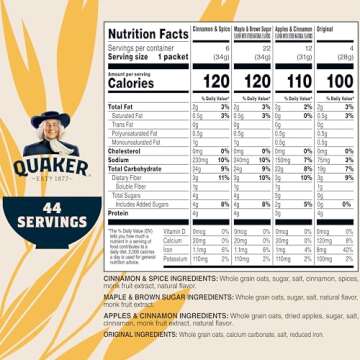 Quaker Instant Oatmeal Lower Sugar Variety Pack 44 Count