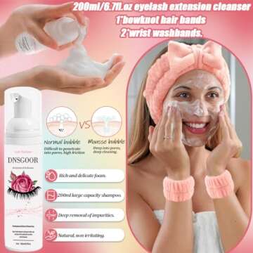 DIY Lash Extension Kit with 280 PCS 9-16mm 40D Lashes Clusters 200ml/6.7fl.oz Lash Cleanser Eyelash Shampoo Mini USB Portable Lash Fan Bond and Seal Remover Eyeliner Eyelid Cleaning Brush