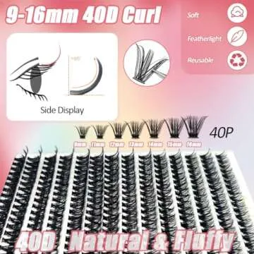 DIY Lash Extension Kit with 280 PCS 9-16mm 40D Lashes Clusters 200ml/6.7fl.oz Lash Cleanser Eyelash Shampoo Mini USB Portable Lash Fan Bond and Seal Remover Eyeliner Eyelid Cleaning Brush