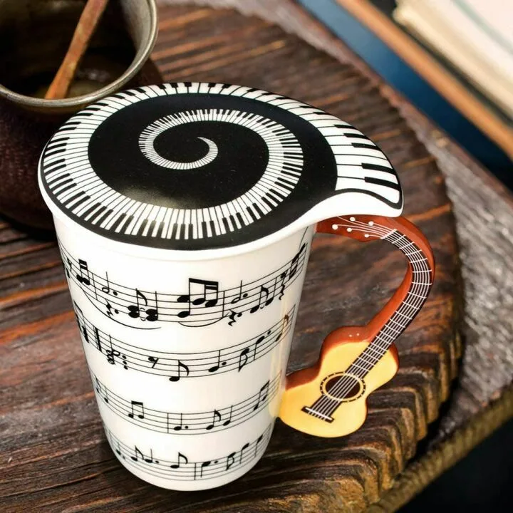 Musical Notes Guitar Handle Mug - 13.5 Oz Ceramic