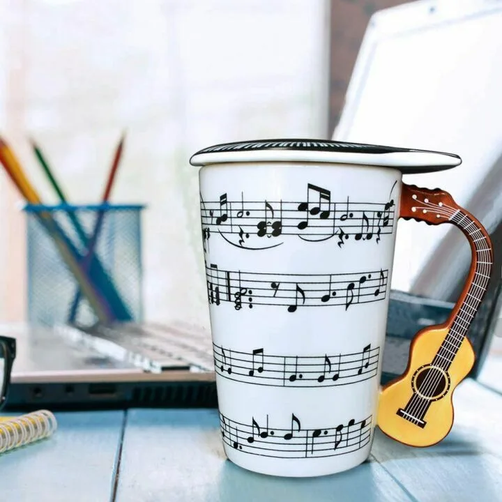 Musical Notes Guitar Handle Mug - 13.5 Oz Ceramic
