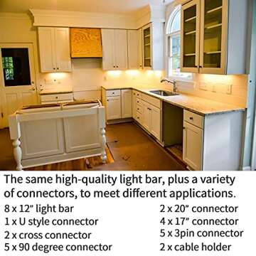 WOBANE Under Cabinet Lighting Kit,8PCS 12 inch Led Light Bars,Under Counter Lights for Kitchen,Cupbo...