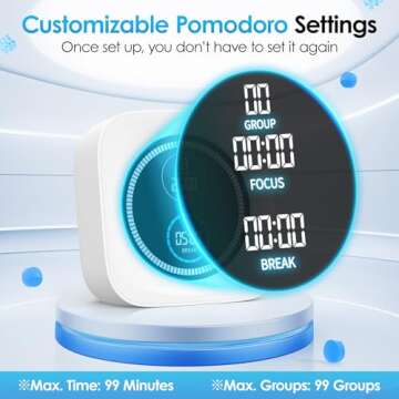 HAUKINIX Pomodoro Timer Productivity Timer Focus Timer 99 Min Visual Timer Countdown Stopwatch Desk ADHD Timer for Study, Work, Student, Procrastination, Loud Alarm/Mute/Vibration, 2 Brightness Levels
