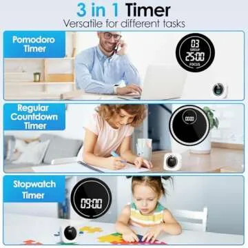 HAUKINIX Pomodoro Timer Productivity Timer Focus Timer 99 Min Visual Timer Countdown Stopwatch Desk ADHD Timer for Study, Work, Student, Procrastination, Loud Alarm/Mute/Vibration, 2 Brightness Levels