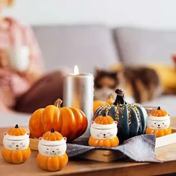 Maustic Pumpkin Mugs with Adorable Cat Faces - Set of 4