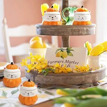 Maustic Pumpkin Mugs with Adorable Cat Faces - Set of 4