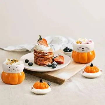 Maustic Pumpkin Mugs with Adorable Cat Faces - Set of 4