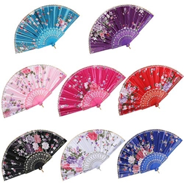 BABEYOND 8pcs Floral Folding Hand Fan Vintage Handheld Lace Folding Fan with Different Flower Patter...