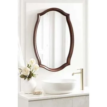 Kate and Laurel Hatherleigh Traditional Scalloped Oval Wall Mirror, 24 x 34, Walnut Brown, Vintage Decorative Wooden Rectangular Mirror for Use in Bathroom, Entryway, or Bedroom