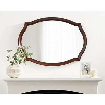 Kate and Laurel Hatherleigh Traditional Scalloped Oval Wall Mirror, 24 x 34, Walnut Brown, Vintage Decorative Wooden Rectangular Mirror for Use in Bathroom, Entryway, or Bedroom