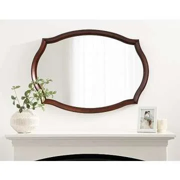 Kate and Laurel Hatherleigh Traditional Scalloped Oval Wall Mirror, 24 x 34, Walnut Brown, Vintage Decorative Wooden Rectangular Mirror for Use in Bathroom, Entryway, or Bedroom
