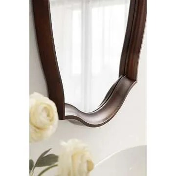 Kate and Laurel Hatherleigh Traditional Scalloped Oval Wall Mirror, 24 x 34, Walnut Brown, Vintage Decorative Wooden Rectangular Mirror for Use in Bathroom, Entryway, or Bedroom