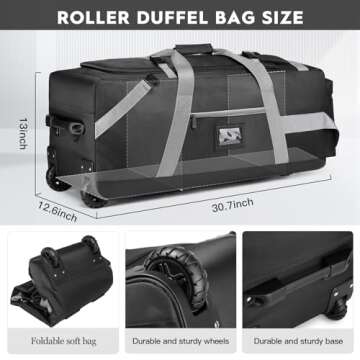 89L Large Duffel Bag With Wheels, Soft Foldable Roller Duffle Bag For Travel, Campaing& Sports, Two ...