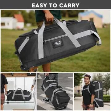 89L Large Duffel Bag With Wheels, Soft Foldable Roller Duffle Bag For Travel, Campaing& Sports, Two Dividers, with Backpack Straps, 30.7in*12.6in*13in