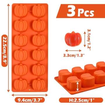 Webake Pumpkin Chocolate Mold 3 PCS Silicone Chocolate Mold 12 Cavity Autumn Candy Mold for Baking C...