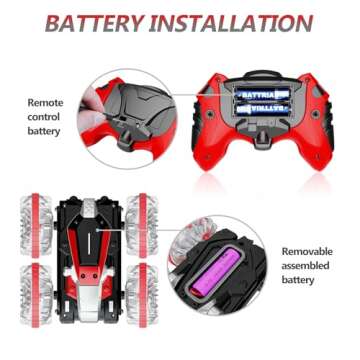 Toys for 5-12 Year Old Boys Amphibious RC Car for Kids 2.4 GHz Remote Control Boat Waterproof RC Stunt Car Truck with LED Lights 4WD Remote Control Car Boy Girl Gifts All Terrain Water Beach Pool Toy