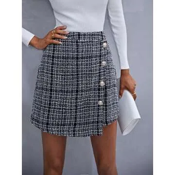 DIDK Women's Stylish High Waist Plaid A-Line Skirt