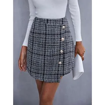 DIDK Women's Stylish High Waist Plaid A-Line Skirt