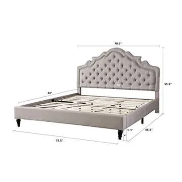 HomeLife Premiere Classics 51" Tall Platform Bed with Cloth Headboard and Slats - King (Light Grey Linen)
