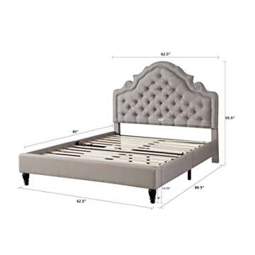 HomeLife Premiere Classics 51" Tall Platform Bed with Cloth Headboard and Slats - King (Light Grey Linen)