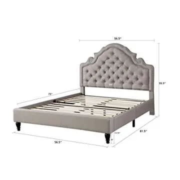 HomeLife Premiere Classics 51" Tall Platform Bed with Cloth Headboard and Slats - King (Light Grey Linen)