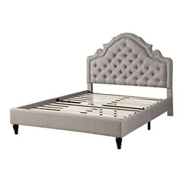 HomeLife Premiere Classics 51" Tall Platform Bed with Cloth Headboard and Slats - King (Light Grey Linen)