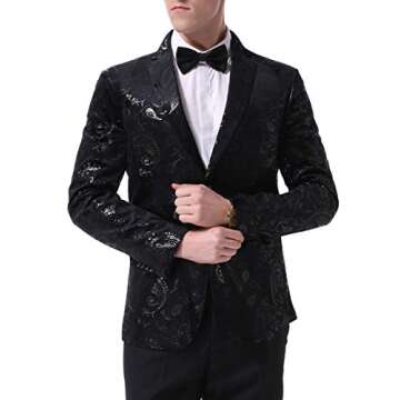 Cloudstyle Men's Dress Floral Suit Notched Lapel Slim Fit Stylish Blazer Dress Suit