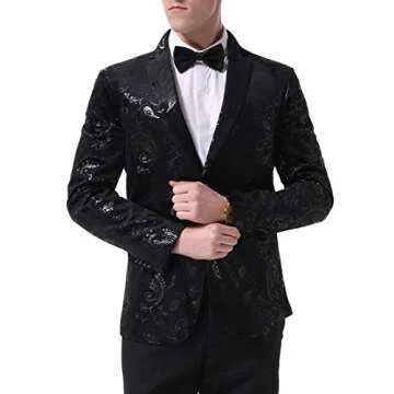 Cloudstyle Men's Dress Floral Suit Notched Lapel Slim Fit Stylish Blazer Dress Suit