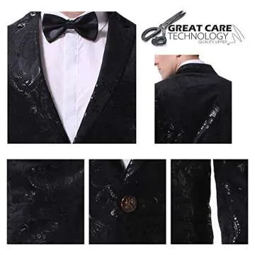 Cloudstyle Men's Dress Floral Suit Notched Lapel Slim Fit Stylish Blazer Dress Suit