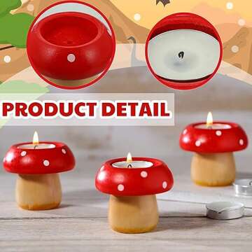 Dandat 12 Pcs Mushroom Candle Holder and 12 Tealight Candles Mushroom Candle Holder Cute Mushroom Birthday Decoration Candlesticks for Table Centerpiece Decor Wedding Mother's Day